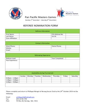 Fillable Online Pan Pacific Masters Games REFEREE NOMINATION FORM Fax ...