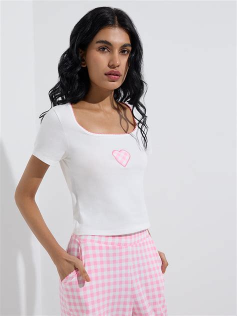 Buy Superstar White Heart Printed Cotton-Blend Top from Westside