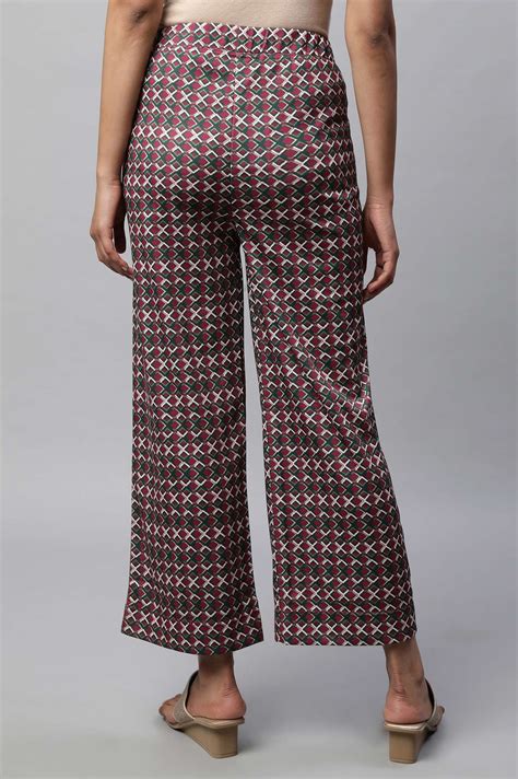 Buy Elleven Women's Maroon Geometric Printed Wide-leg Knit Palazzo with ...