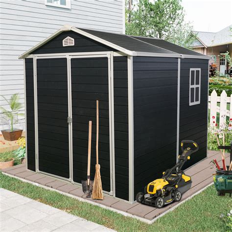HOA.WWC 6X8 Resin Outdoor Storage Shed Black with Floor and Window ...