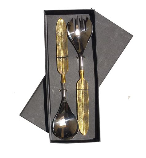 Maverics Lead-Free Brass Leaf Serving Spoon & Fork Set (2 Pieces ...