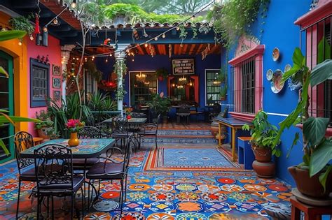 Cozy mexican hacienda inspired patio with colorful ceramic tiles ...
