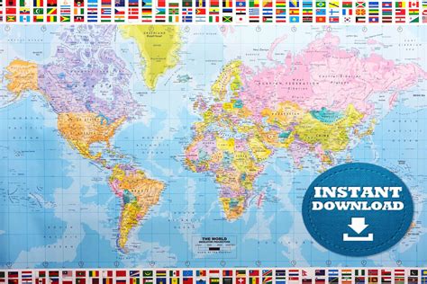 Digital Modern World Map Printable Download. Modern World Map. | Etsy