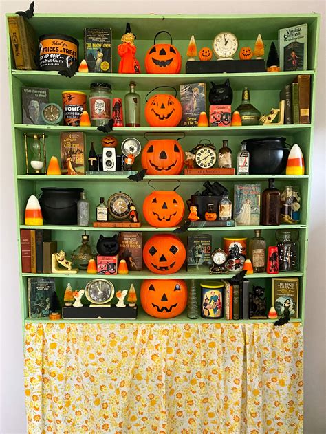 Spooky Vintage Halloween Bookcase Decor - Antique Shelf Decorations ...
