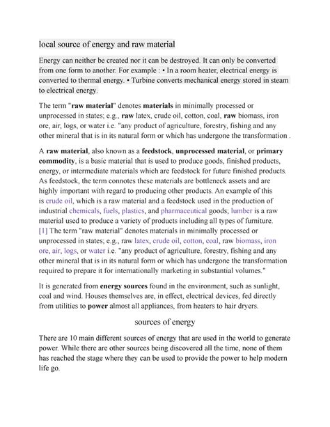 Local source of energy and raw material - local source of energy and ...