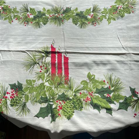 50s 60s Vintage Christmas Tablecloth Printed Candles Christmas - Etsy