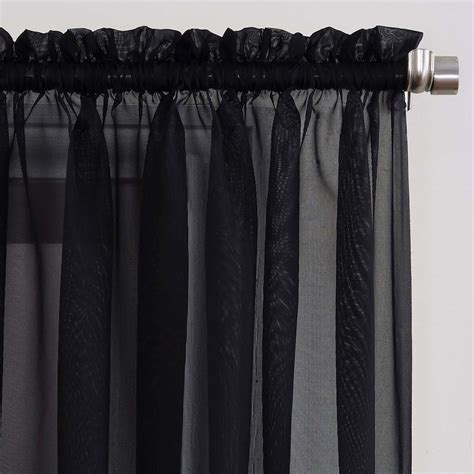 Emily Black Rod Pocket Sheer Voile Curtain Panel, 84"