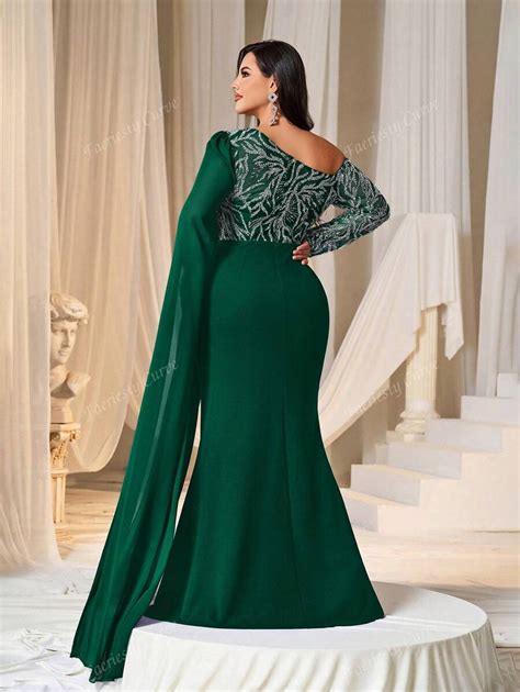 Faeriesty Plus Sloping Neck Draped Side Formal Prom Dress, Elegant Long ...