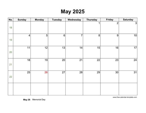 Free 2025 Calendar Blank May Template (horizontal) | Free-calendar ...
