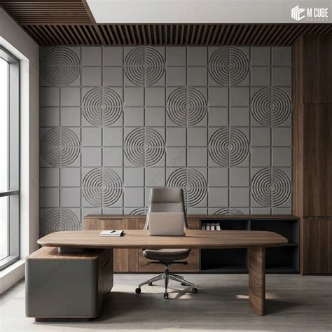 Grey Feature Wall Panels in a modern Executive Cabin – M Cube Spaces