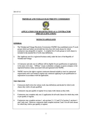 Fillable Online Contractor Application Form - Trinidad and Tobago ...