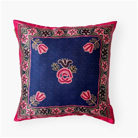 Rani & Blue Floral Phulkari Printed Premium Satin Cushion Covers (16X1 ...