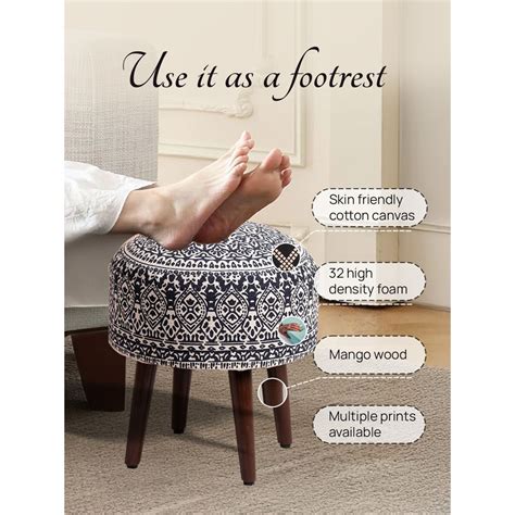 Buy Nestroots Blue Cotton Wooden Ottoman Online
