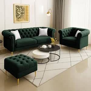 UMAR ARTS Modern Luxury Teal Velvet Chesterfield Sofa Set, 3-Piece ...