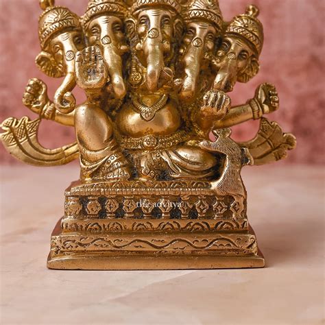 The Advitya|Pancha Mukhi Ganesha Brass Statue|Brass Panchmukhi Ganesha