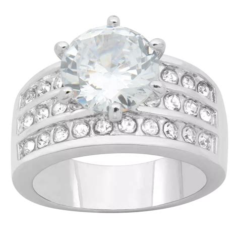 City Luxe Silver Tone Cubic Zirconia Engagement Pave Band Ring