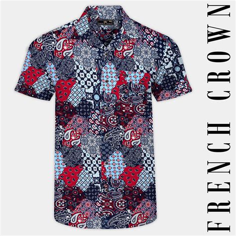 Mirage Blue And Monza Red Casual Prints Premium Cotton Shirt For Men