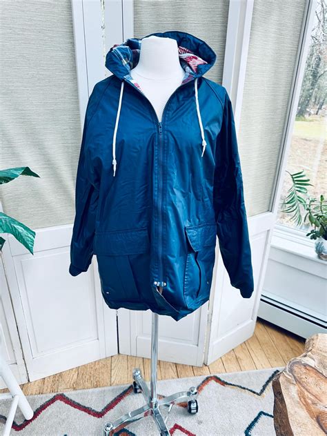 Vintage 70s Rain Jacket Navy with Plaid Lining Misty Harbor Rain Jacket ...