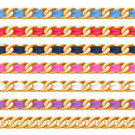 Golden chains set with colorful threaded fabric ribbon brush. good for ...