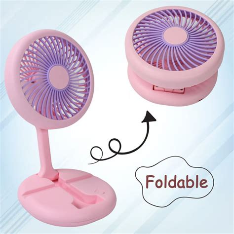 USB Rechargeable Portable Fan With LED Light Heavy Duty & Foldable Fan ...
