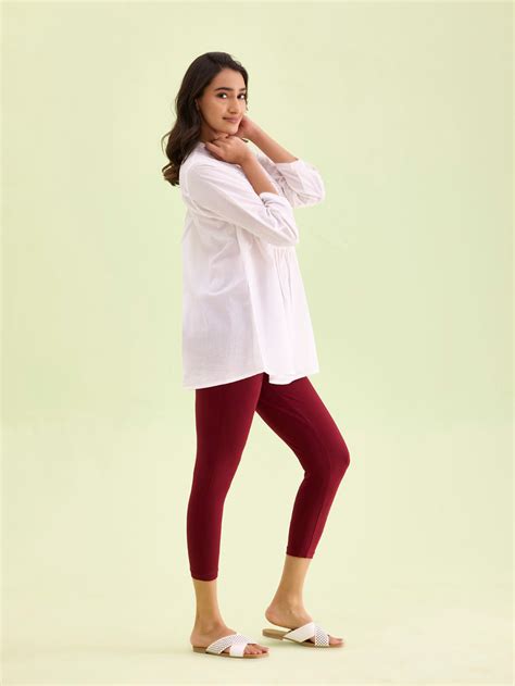 Maroon Cotton Stretch Cropped Leggings – Go Colors India