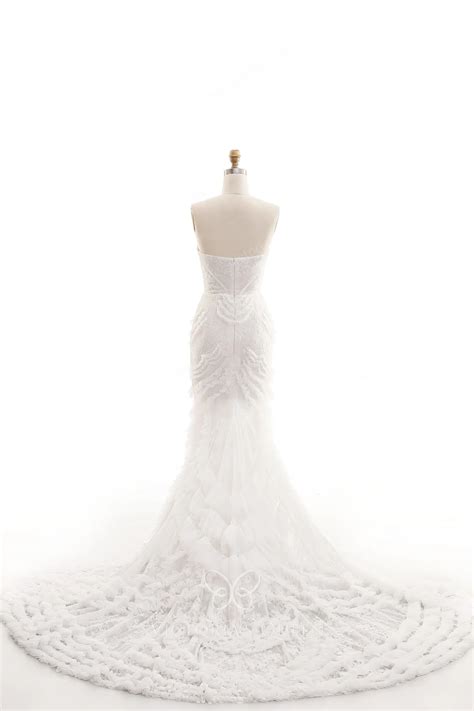 Romantic Sweetheart Mermaid Ruffled Long Train Bridal Dress - VQ