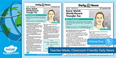 Keira Walsh World-Record Transfer Fee - Daily NewsRoom Article (ages 9-11)