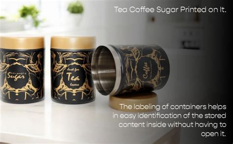 Buy Lovato Stainless Steel Tea Coffee Sugar Canister Set of 3 Black ...