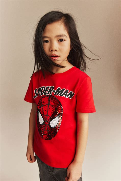 Flip-sequin T-shirt - Bright red/Spider-Man - Kids | H&M US