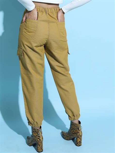 Women Olive Green Jogger Low Distress Jeans