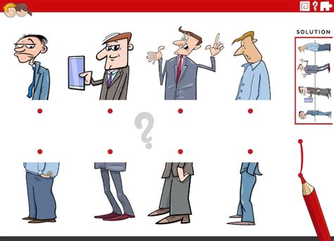 Match halves game with cartoon men characters pictures | Premium Vector