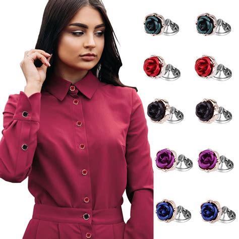 SANNIDHI® 5 Pairs Women Shirt Brooch Buttons Rose Flower Cover Up ...