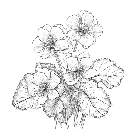 Premium Photo | Continuous Line Art Drawing of African Violet Flowering Plant