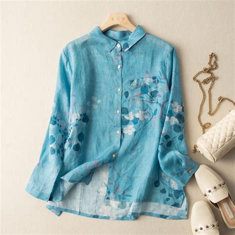 Blue Floral Printed Shirt For Women (W1) – Modestouzeattires