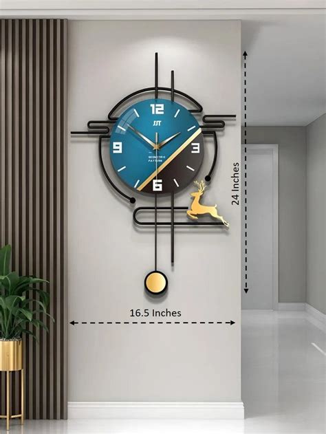 Buy Online Modern Metal Wall Clock – Black & Blue Design – Rangdedecor