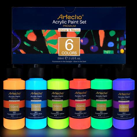 Artecho Acrylic Paint, Paint Set, 6 Neon & Glow in the Dark 2-in-1, 2 ...