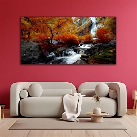 Amazing in Nature, Beautiful Waterfall at Colorful Autumn forest Canva ...