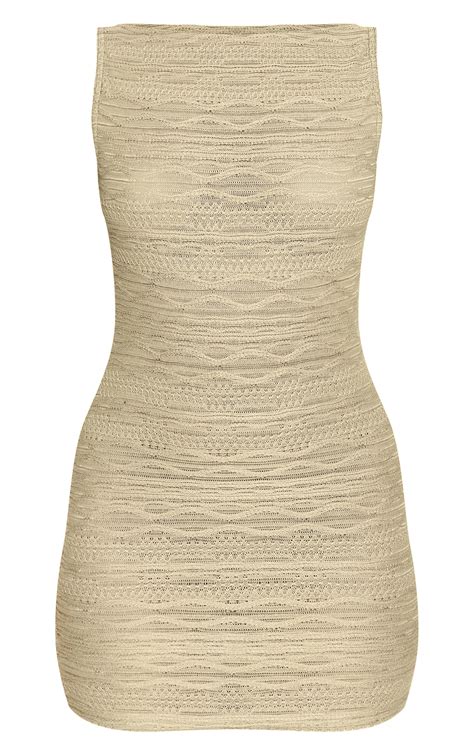 Olive Textured Boat Neck Mini Dress | Dresses | PrettyLittleThing USA