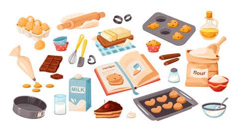 A set of baking ingredients. Products and kitchen tools for cooking ...