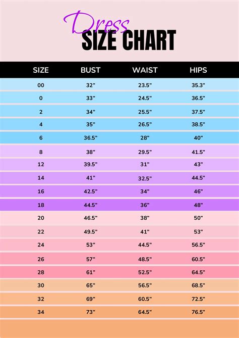 Standard Size Chart For Ladies - Free Printable Download
