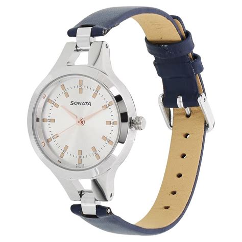 Sonata Steel Daisies Silver Dial Women Watch With Leather Strap