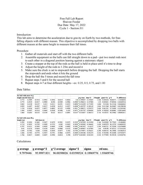 Free Fall Lab Report 的图像结果