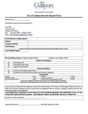 Fillable Online gulfport-ms City of Gulfport Records Request Form Fax ...