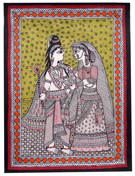 Buy Vinita Jha Madhubani Painting Handmade Paper Shiva Parvati Painting ...