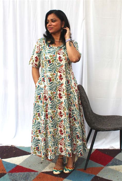 A-line Hand block cotton dress with lining – Naksh For You