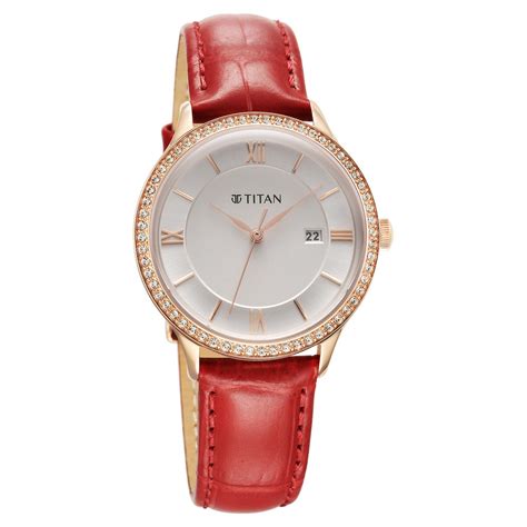 Buy Online Titan Bright Leathers Silver Dial Analog with Date Red ...