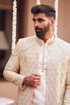 Buy Gold Silk Sequins, Zari Embroidered Sherwani With Kurta Set For Men ...