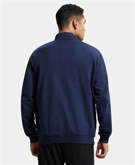 Buy Super Combed Cotton French Terry Jacket with Ribbed Cuffs - Navy ...