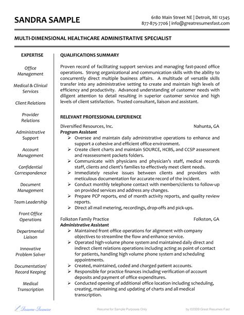 Healthcare Administrative Resume Sample | Templates at allbusinesstemplates.com