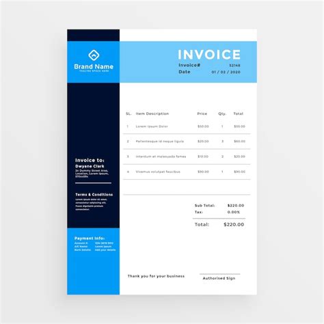 Professional business invoice template design in blue color | Free Vector